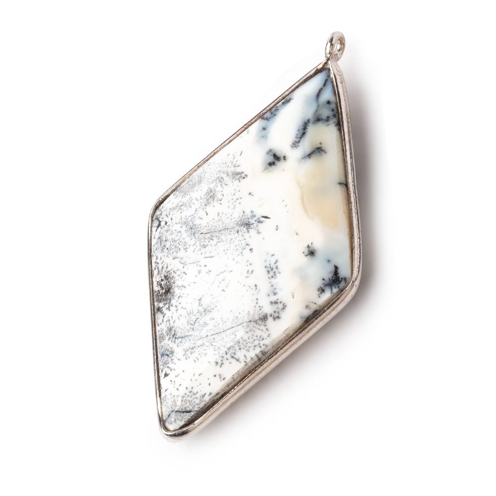 45x24mm Silver Bezel Opaque Dendritic Opal faceted Kite Pendant 1 piece