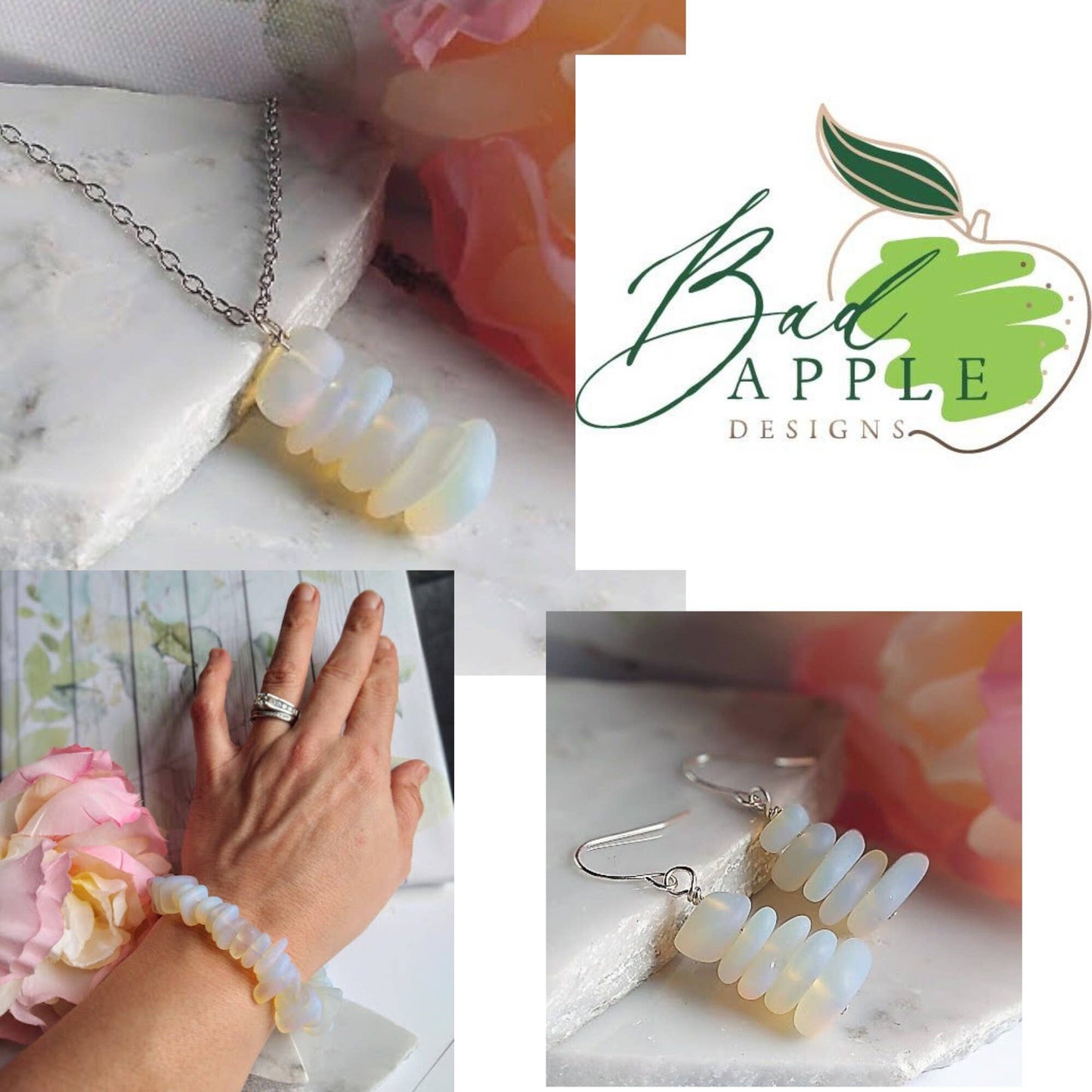 Bracelet en argent avec verre de mer et opale de lune Bad Apple Designs