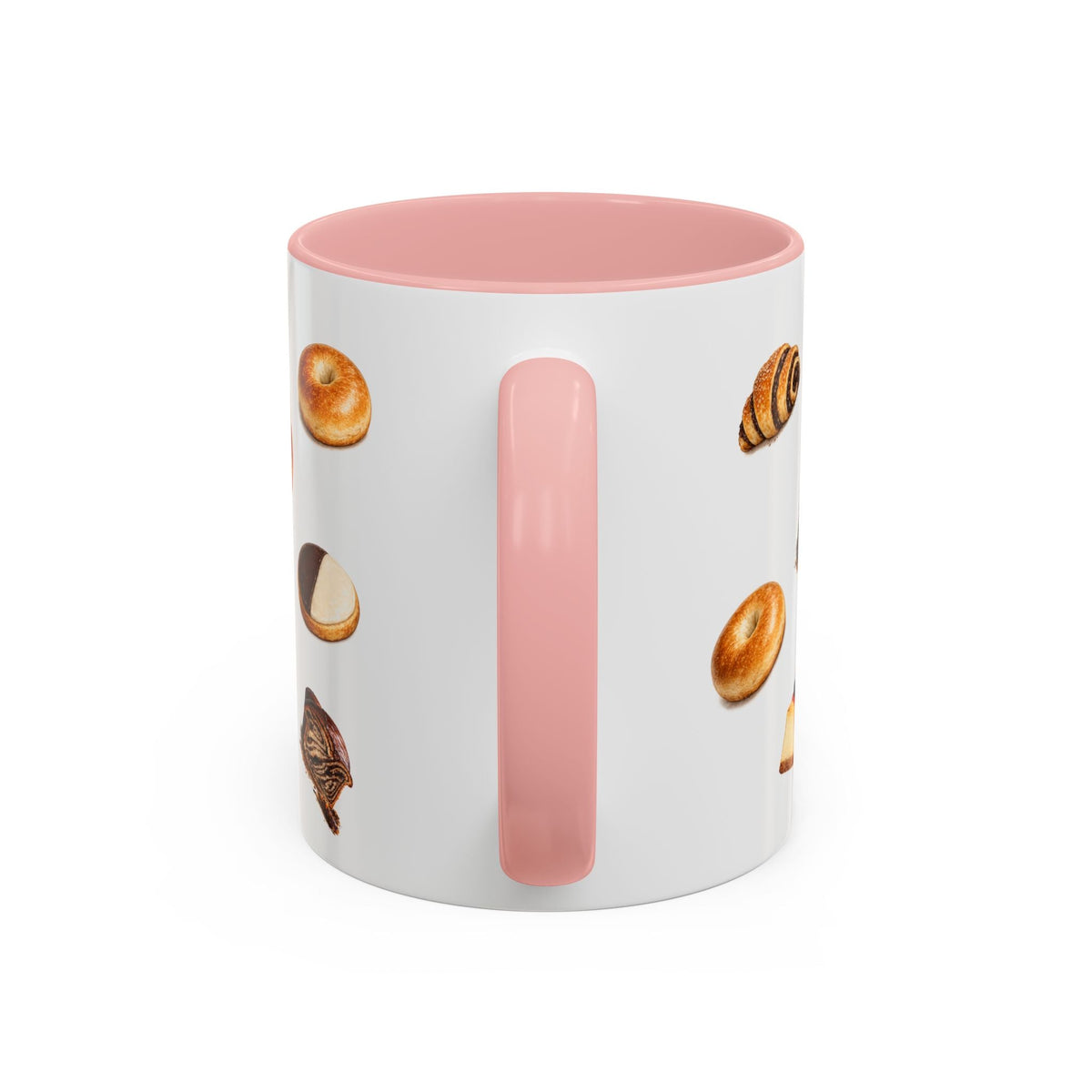 NYC Kosher Bakery Pattern Accent Mug | Babka Cheesecake Rugelach Black + White Cookie Challah Bagel 11oz Ceramic Coffee Cup