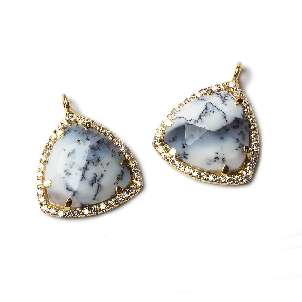15.5mm Vermeil Bezel White CZ and Dendritic Opal Triangle Pendant 1 piece
