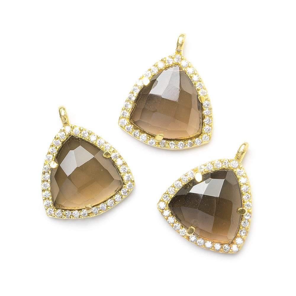 15.5mm Vermeil CZ Bezel Smoky Hydro Quartz Faceted Triangle Pendant 1 piece