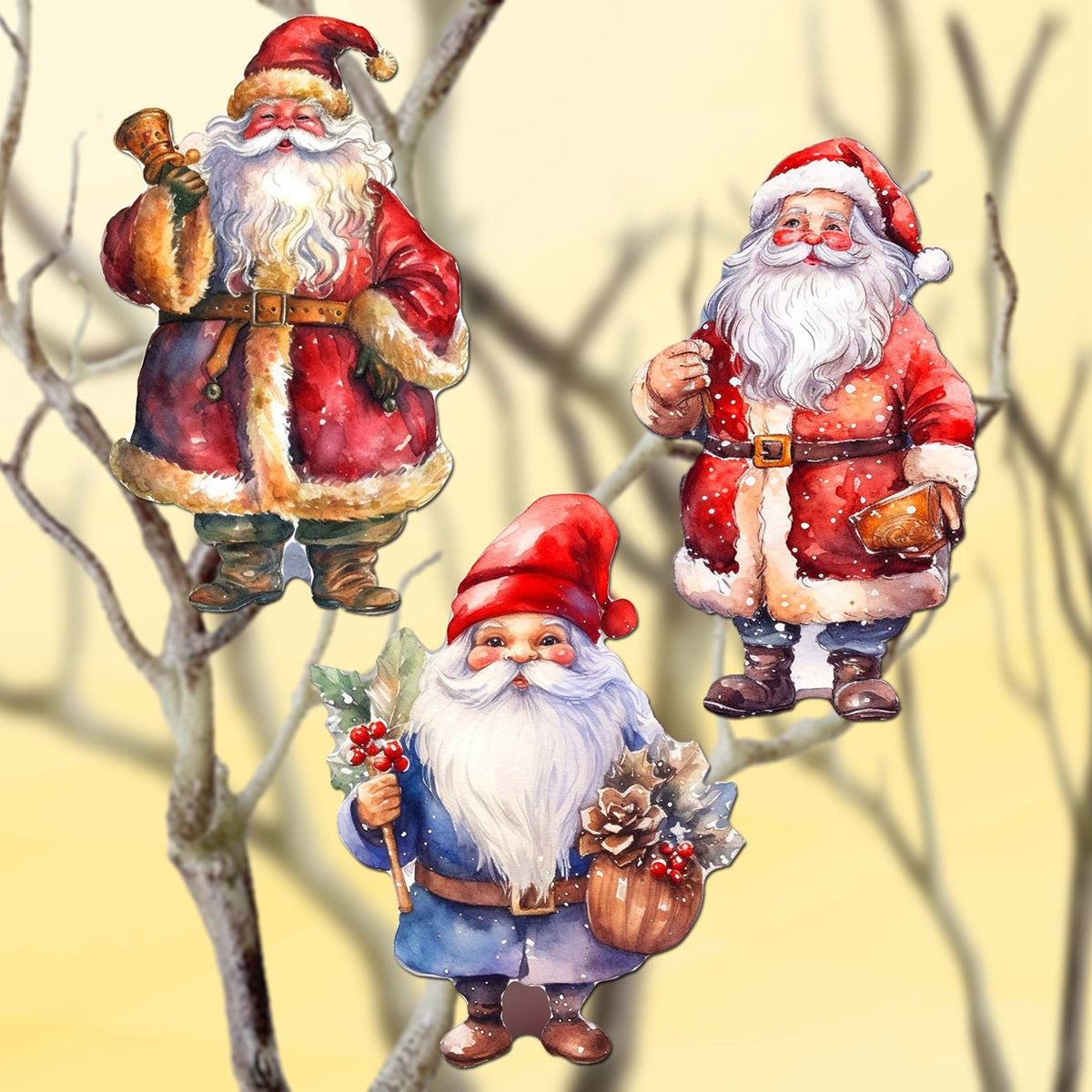 Santa Clip-On Eco Wood Decorative Ornaments Set of 3 by G. Debrekht - Christmas Decor - 8091009C-S3
