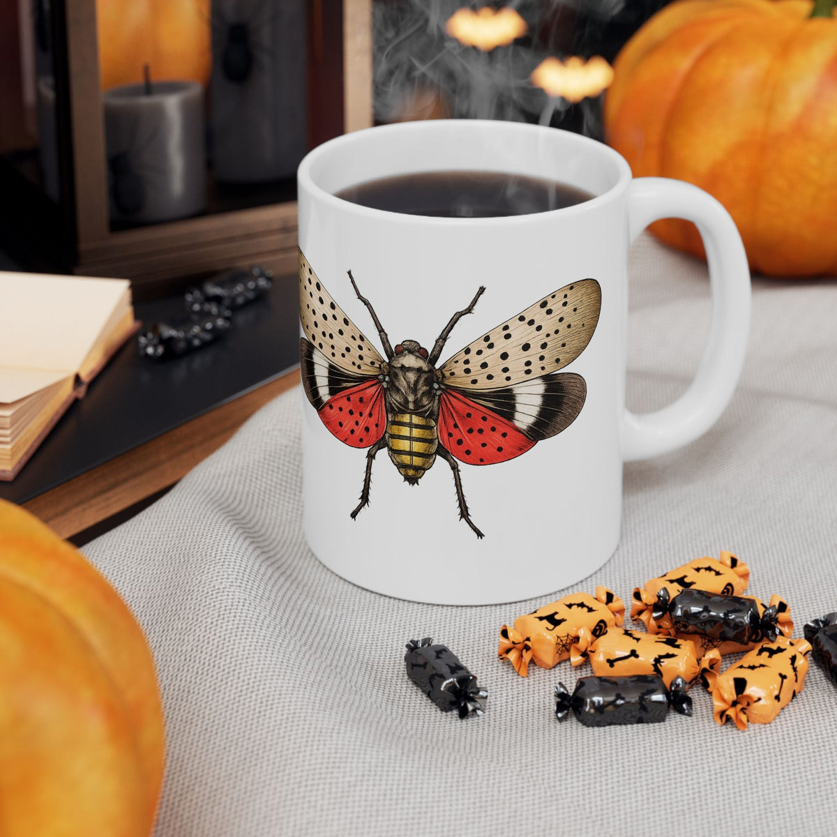 NYC Spotted Lanternfly Ceramic Mug – New York Summer Insect Illustration 11oz
