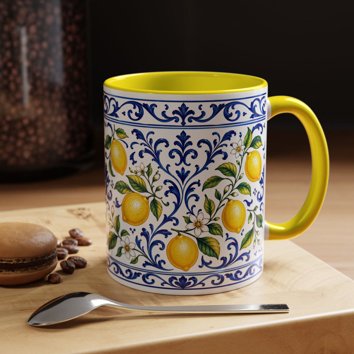 Little Italy Amalfi Blue with Lemon Accent Mug — Blue Ceramic Kitchen Mug (11oz)