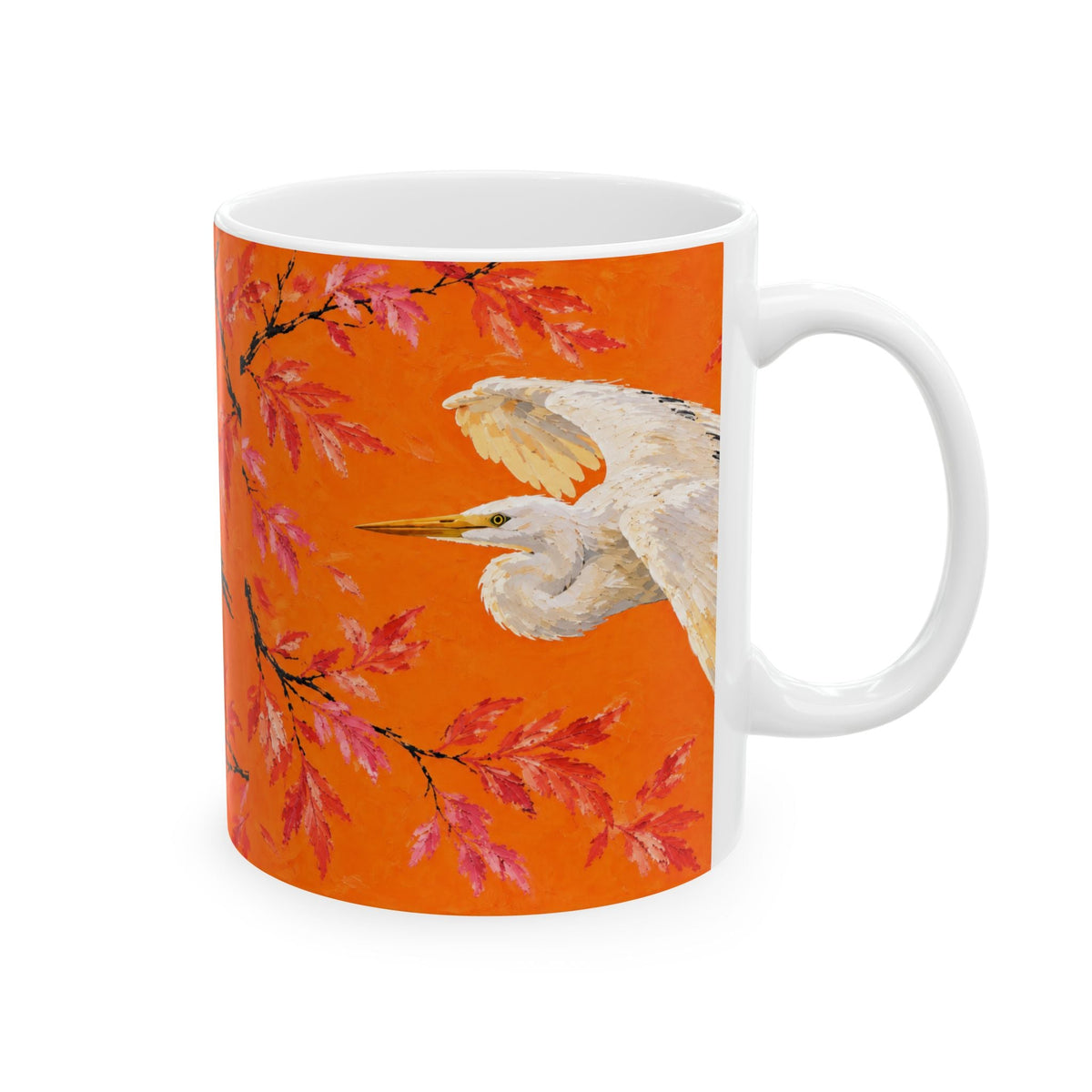 Jamaica Bay Great Egret Ceramic Mug — Orange Coffee or Tea Cup (11oz)