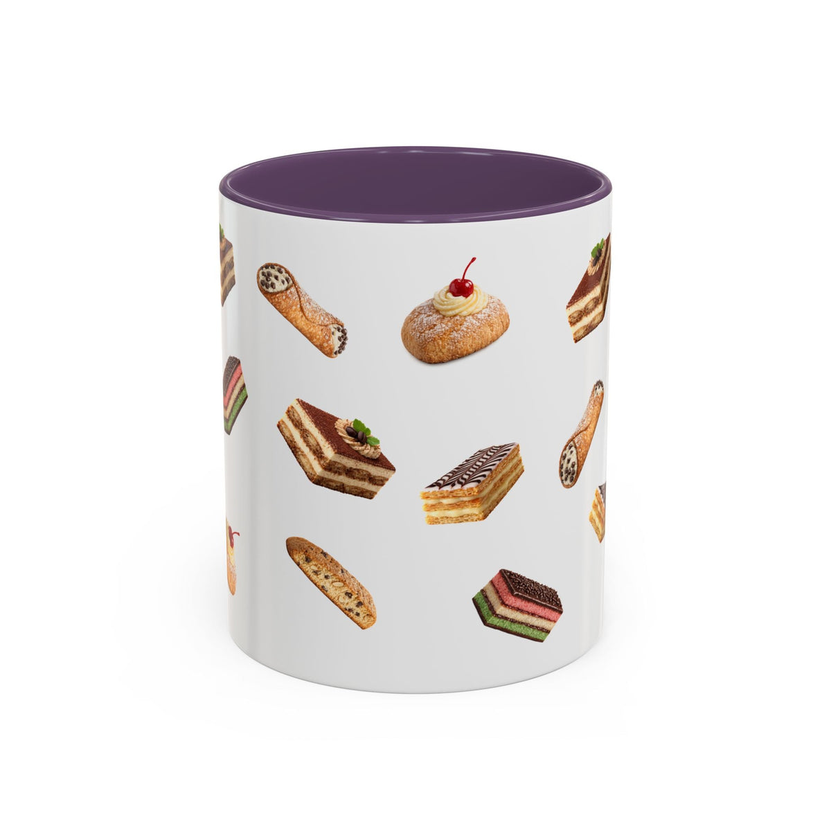 NYC Italian Bakery Pattern Accent Mug | Cannoli Rainbow Cookie Zeppoli Tiramisu Biscotti Napoleon 11oz Ceramic Coffee Cup