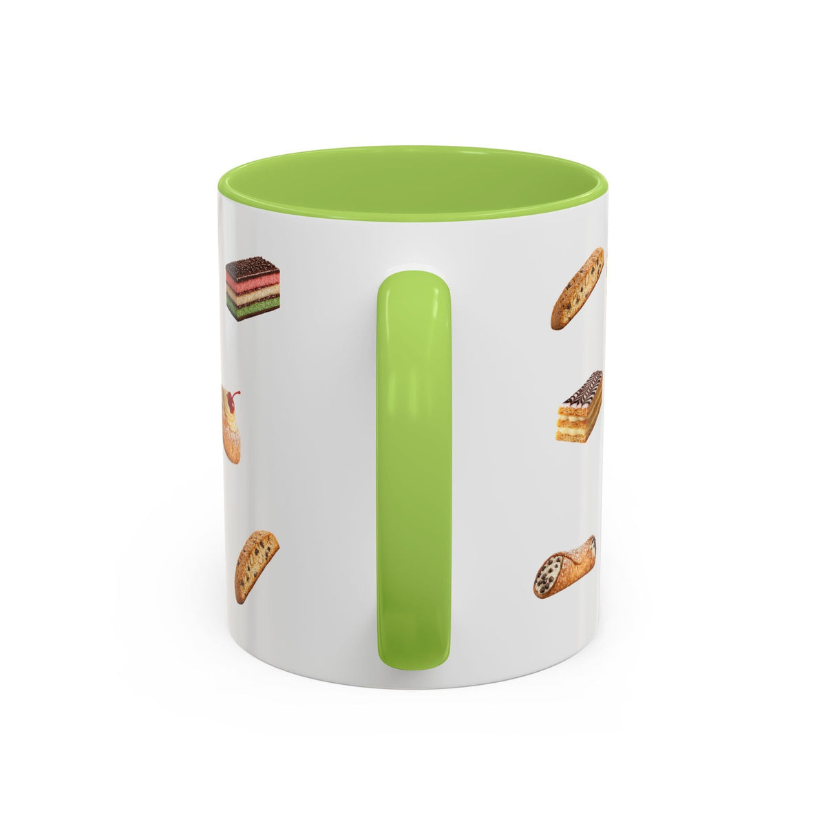 NYC Italian Bakery Pattern Accent Mug | Cannoli Rainbow Cookie Zeppoli Tiramisu Biscotti Napoleon 11oz Ceramic Coffee Cup