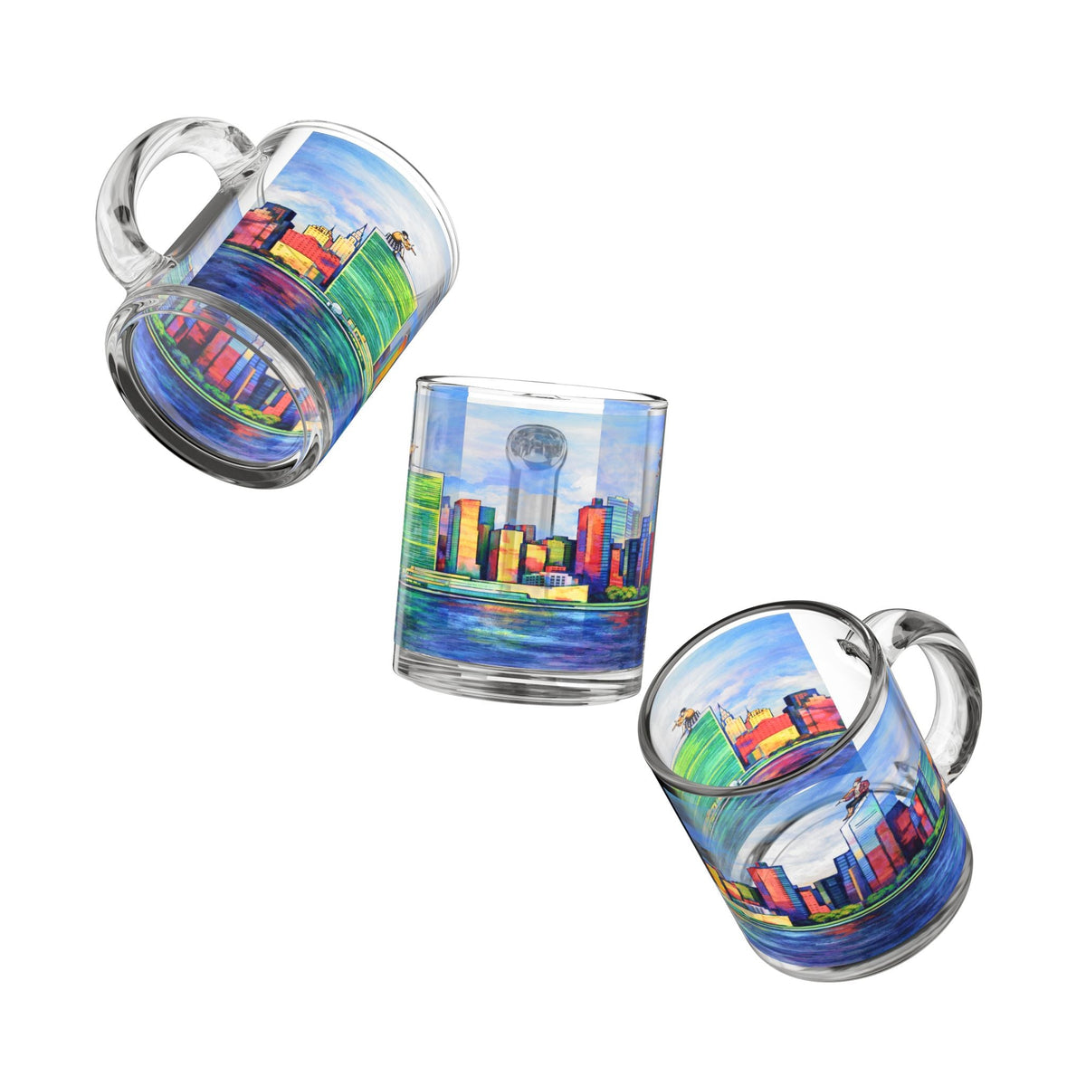 Fiddler on the Manhattan Roof Marc Chagall-inspired Glass Mug | 10oz NYC Manhattan Skyline Pattern