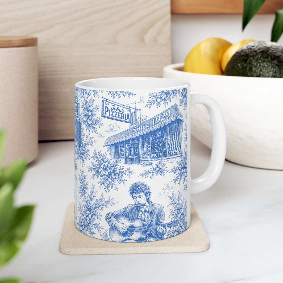 Greenwich Village Blue Toile de Jouy Mug | NYC Chinoiserie Ceramic Coffee Cup
