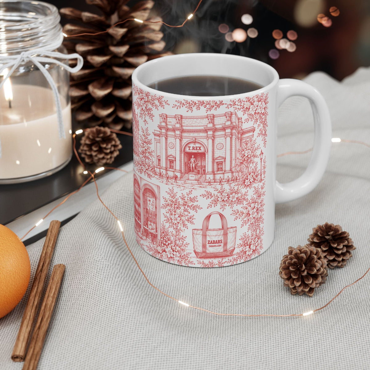 Upper West Side Red Toile de Jouy Mug | New York Chinoiserie Ceramic Coffee Cup