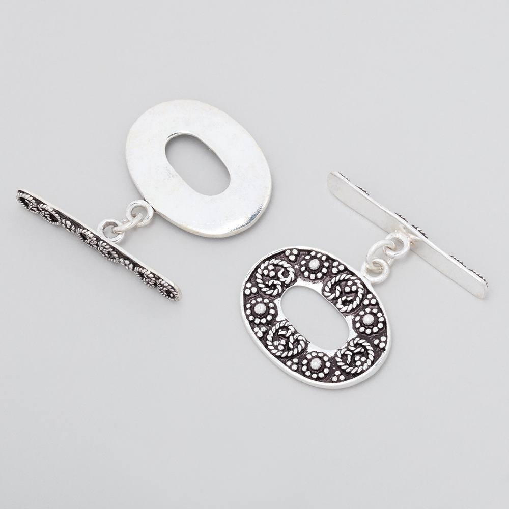 16x21.5mm Antiqued Sterling Silver Oval Toggle Twisted Rope Design 1 piece