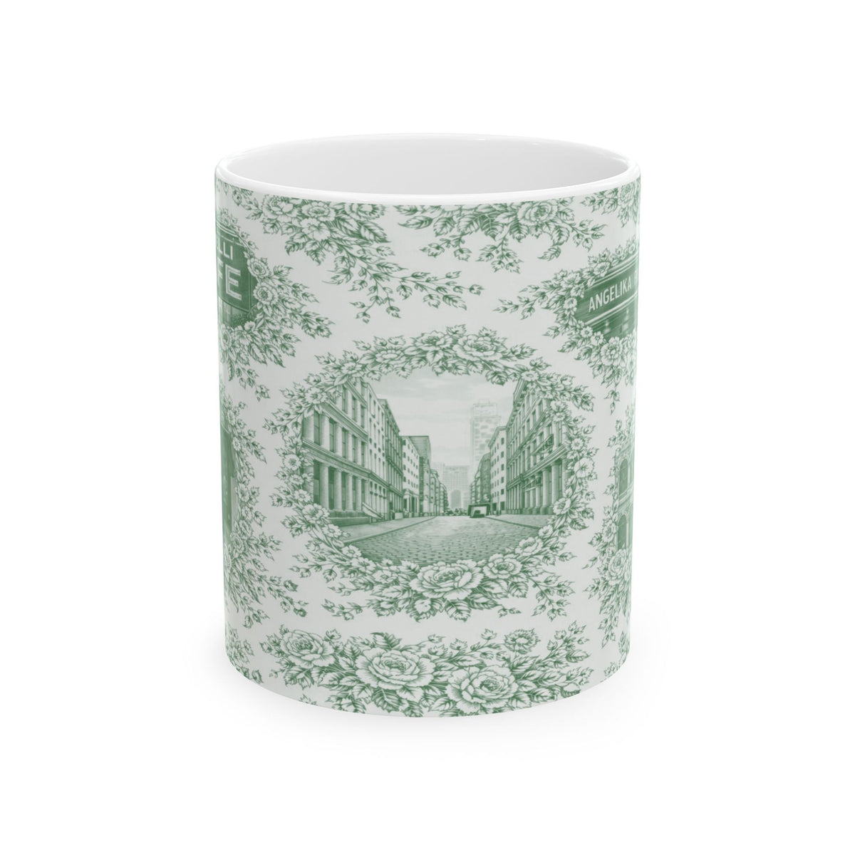 SoHo Green Toile de Jouy Mug | NYC Chinoiserie Ceramic Coffee Cup