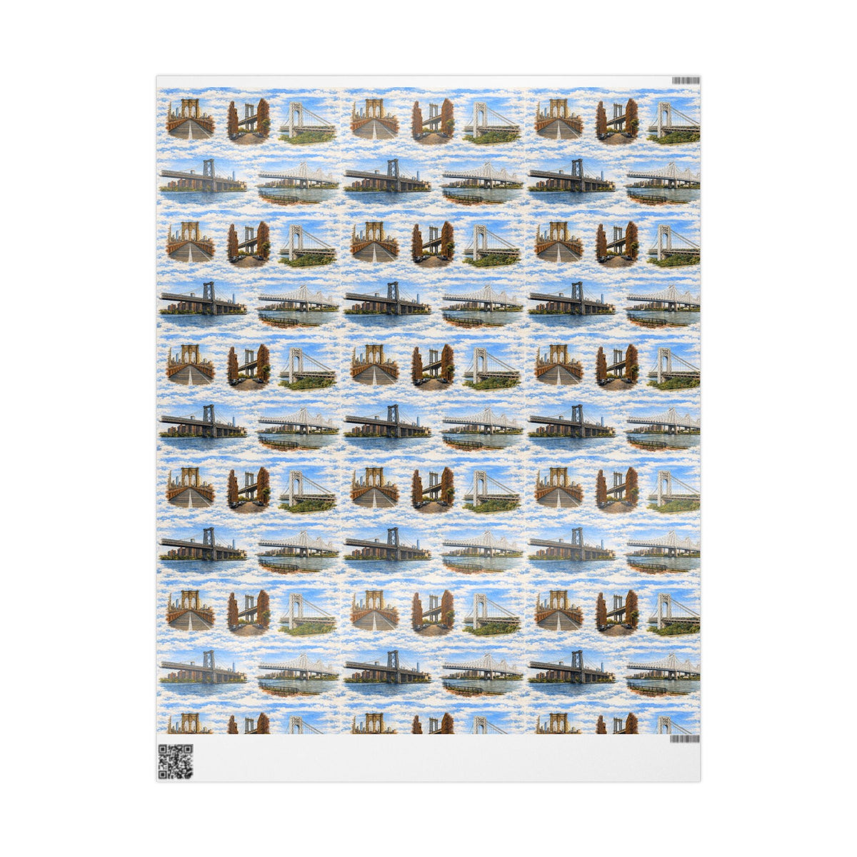 The Bridges of New York County Sky Toile NYC Gift Wrapping Paper | New York City Brooklyn Bridge DUMBO Manhattan Toile Pattern Roll