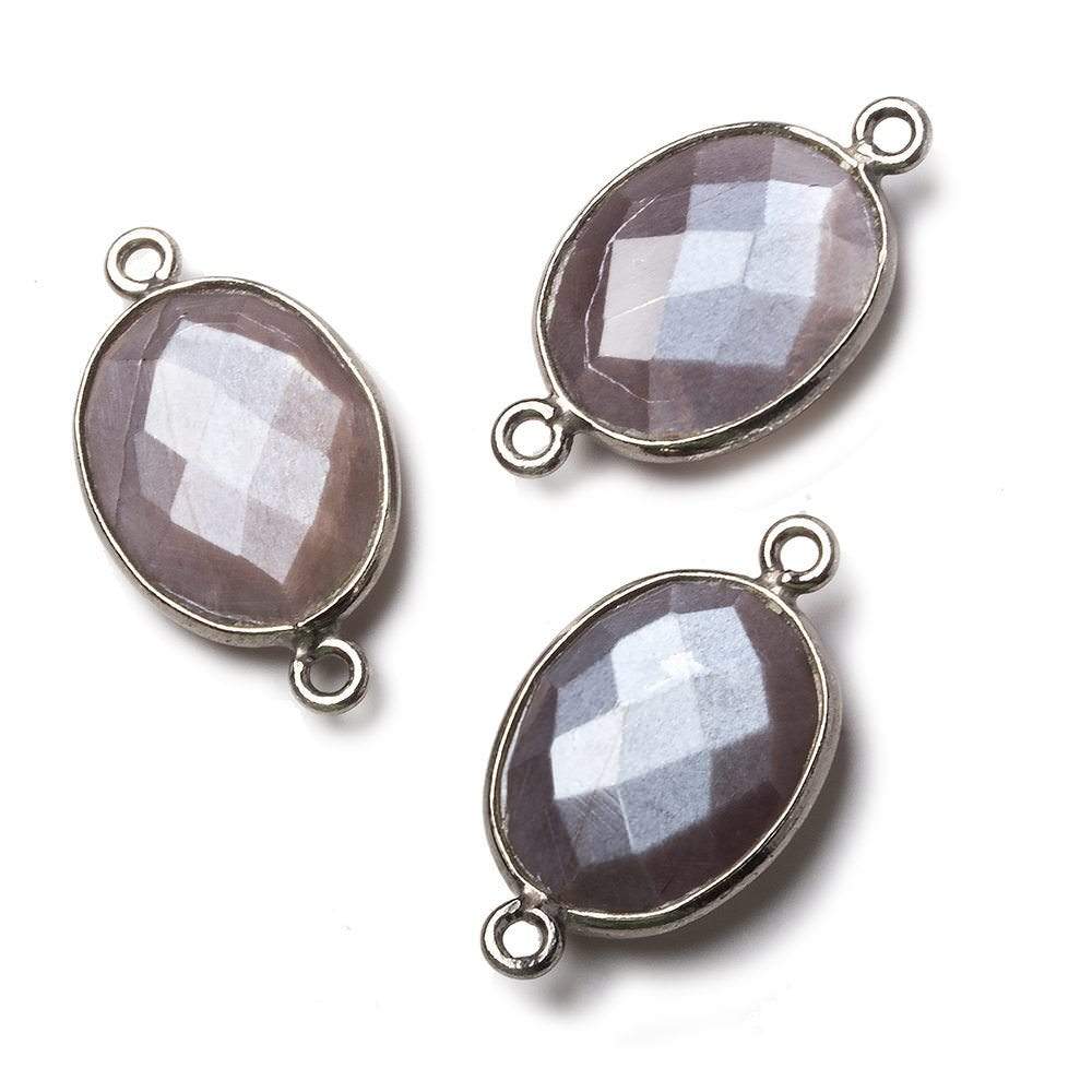 17x13mm Black Gold .925 Bezel Chocolate Moonstone Faceted Oval Connector 1 piece