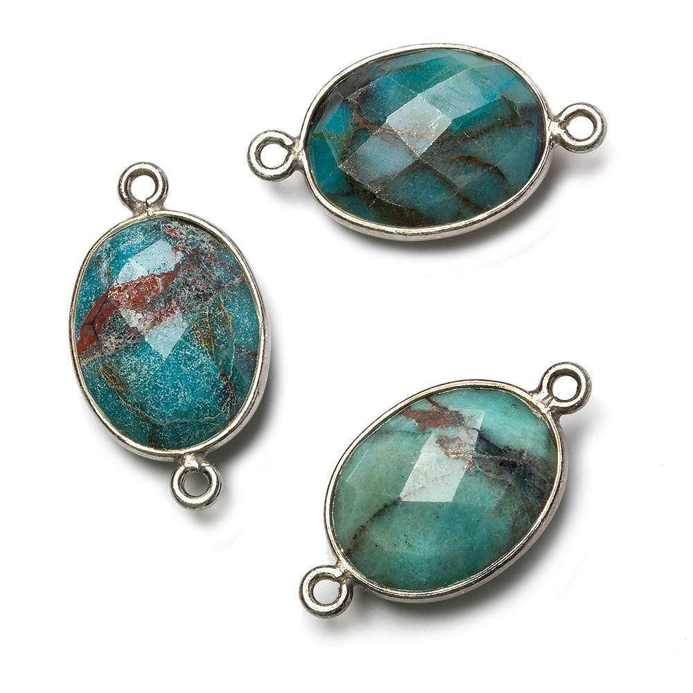 17x13mm Black Gold .925 Bezel Chrysocolla Faceted Oval Connector 1 piece