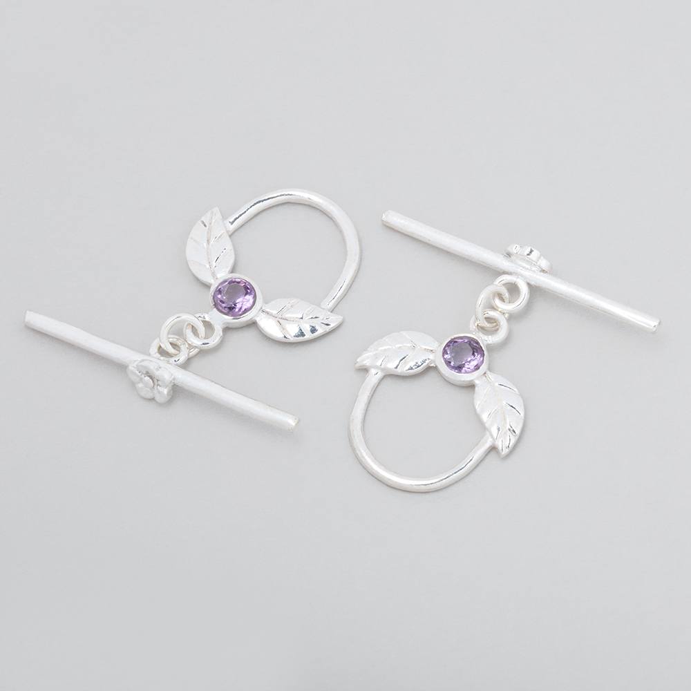 17x18mm Sterling Silver Toggle with Leaves and Amethyst 1 piece