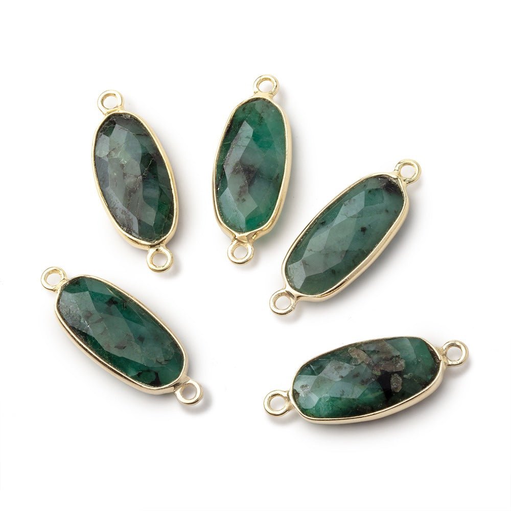 17x8mm Vermeil Bezel Emerald Elongated Oval 1 Connector