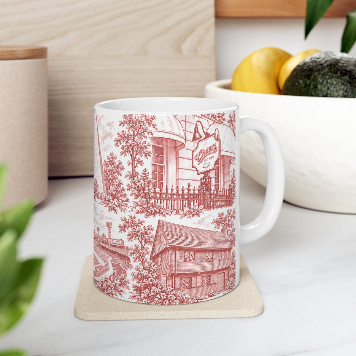 Boston Red Toile de Jouy Ceramic Mug – Boston Chinoiserie (11oz)