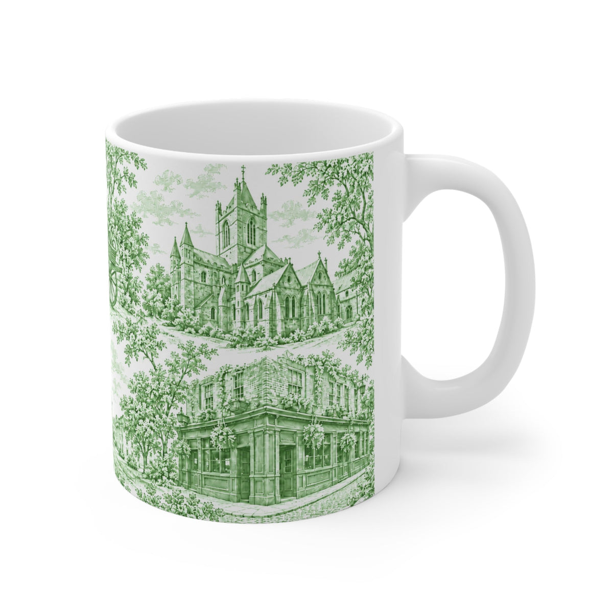 Dublin Green Toile de Jouy Ceramic Mug — Coffee Cup (11oz; Ships from Europe)