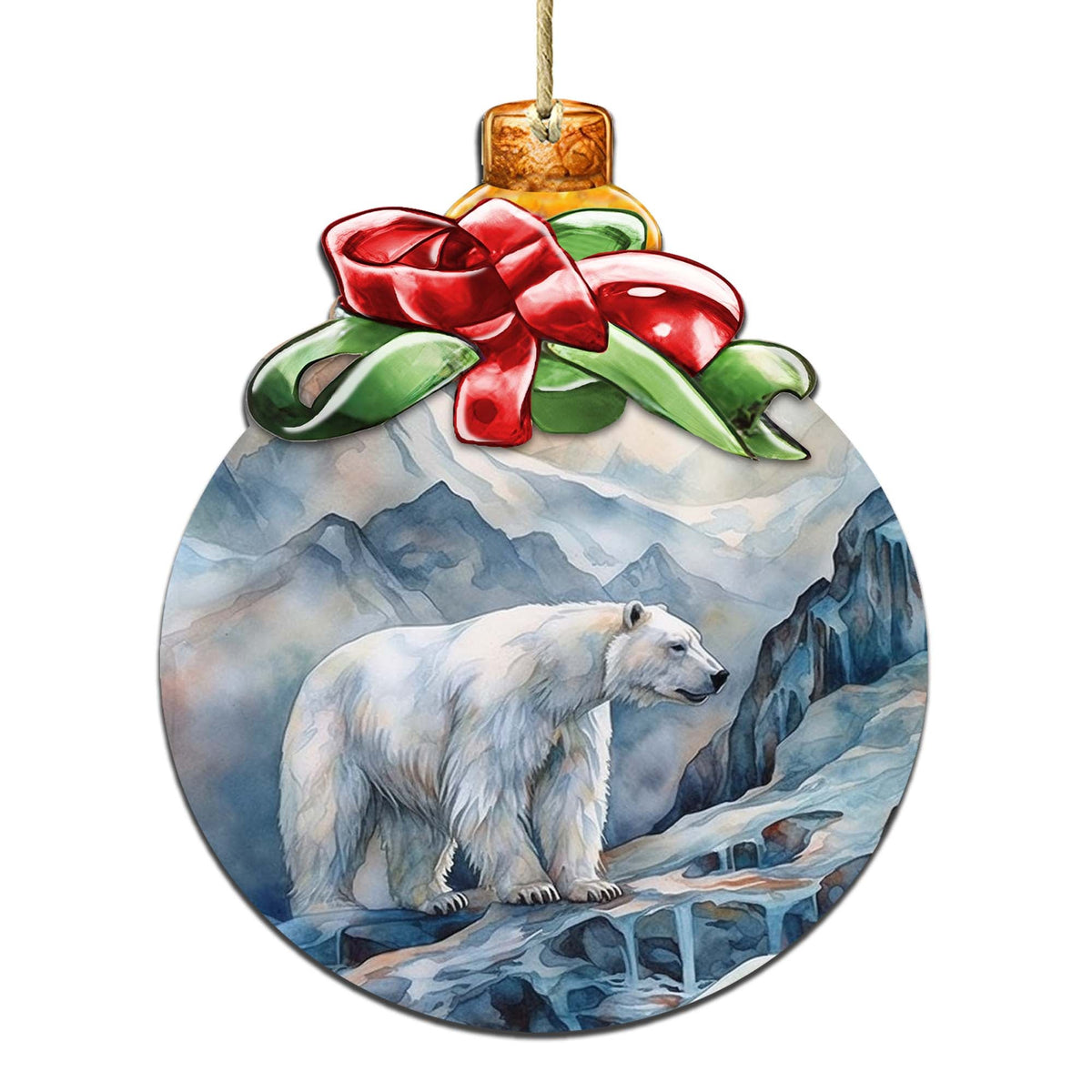 Arctic Frost Peak Polar Bear Wooden Ornaments by G.Debrekht - Wildlife Holiday Decor - 870020