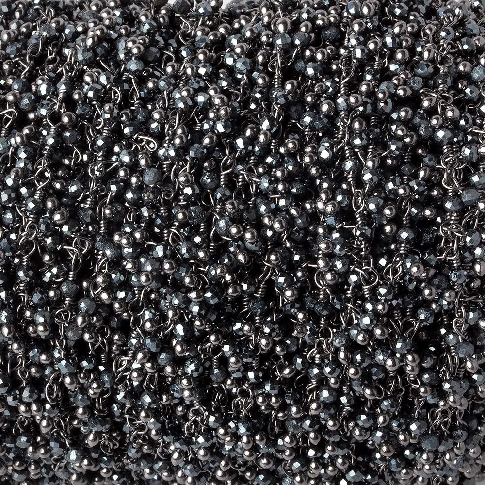1.8mm Hematite micro faceted round Black Gold Dangling Chain by the foot