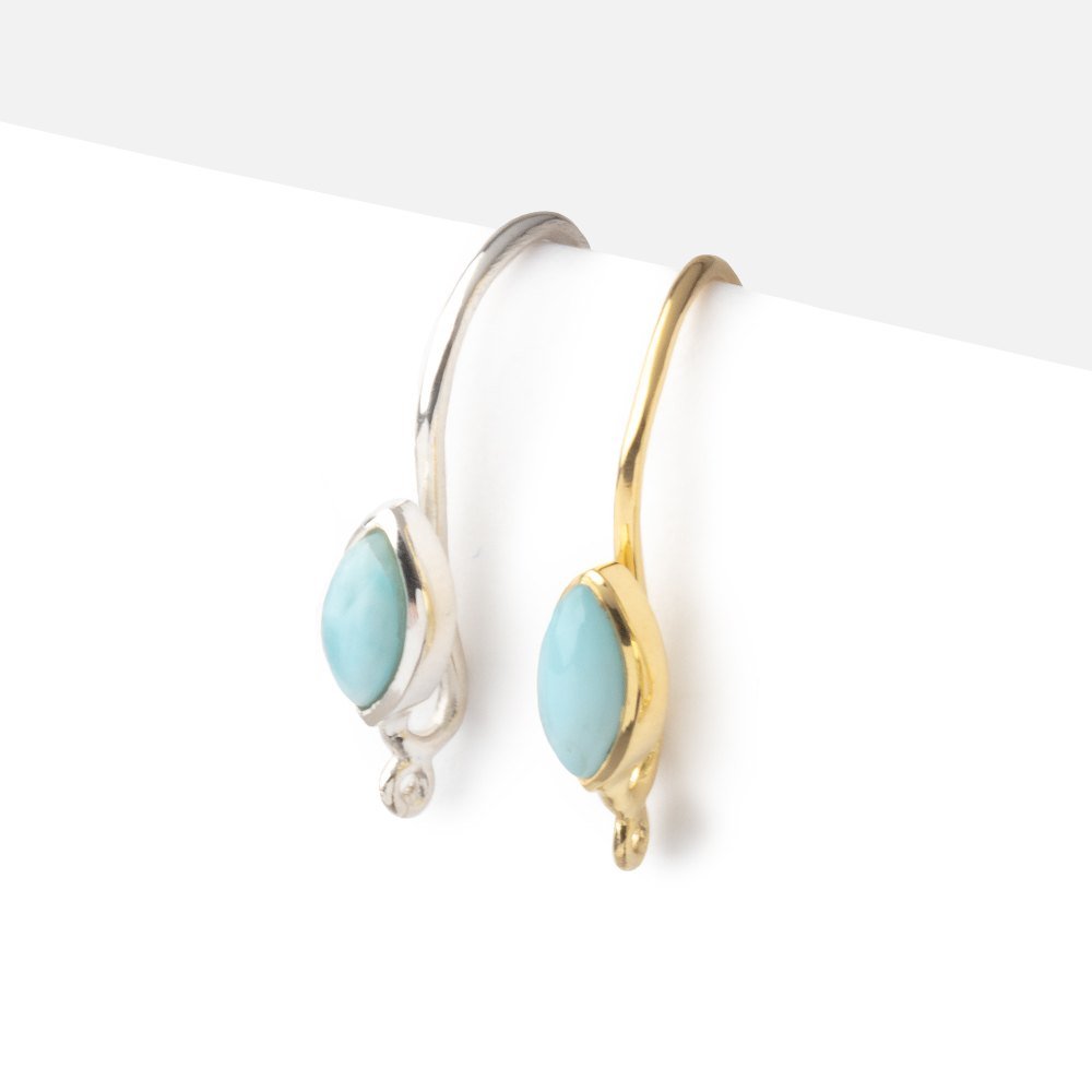 18mm Larimar Plain Marquise Ear Wire Set of 2 pieces