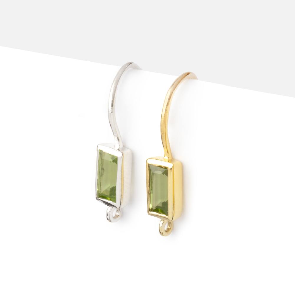 18mm Peridot Baguette Ear Wire Set of 2 pieces