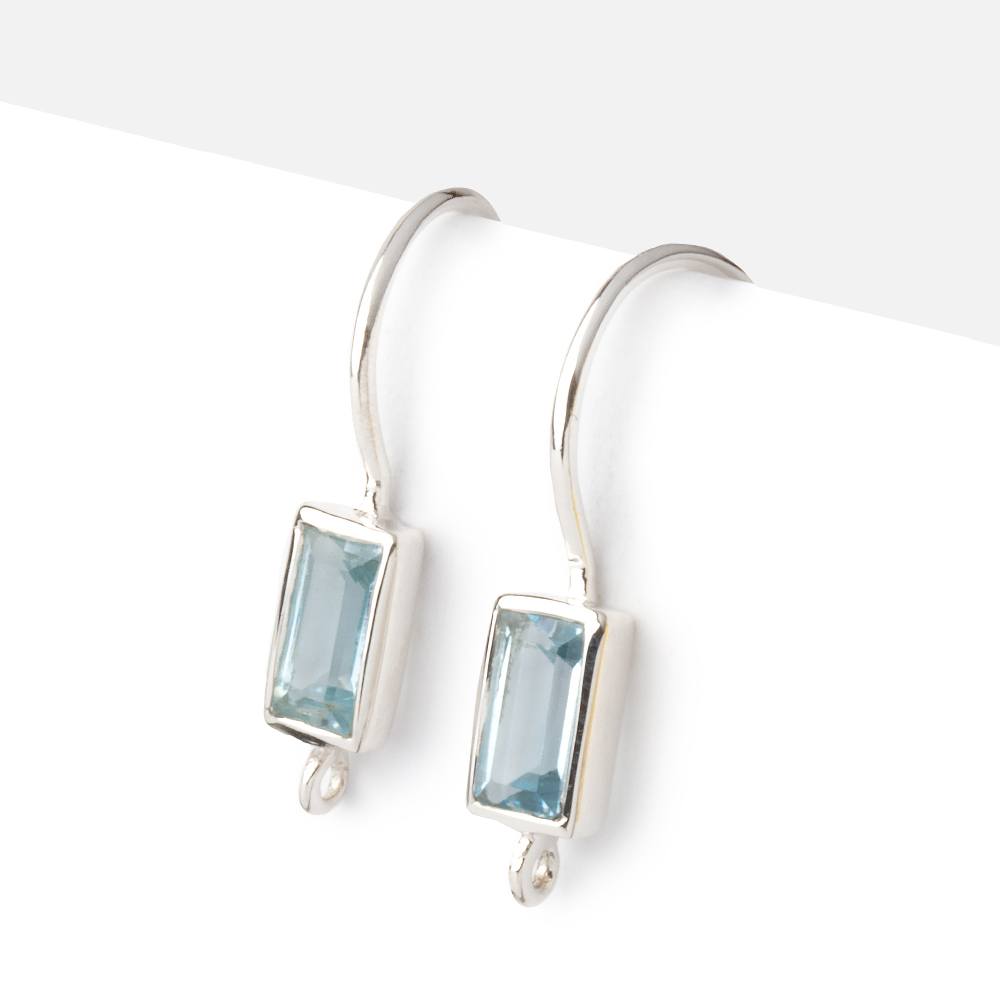 18mm Sky Blue Topaz Baguette Ear Wire Set of 2 pieces