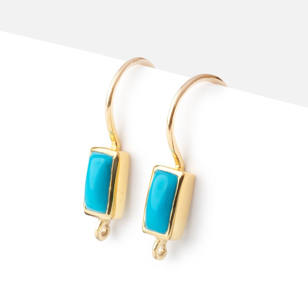 18mm Turquoise Plain Baguette Ear Wire Set of 2 pieces