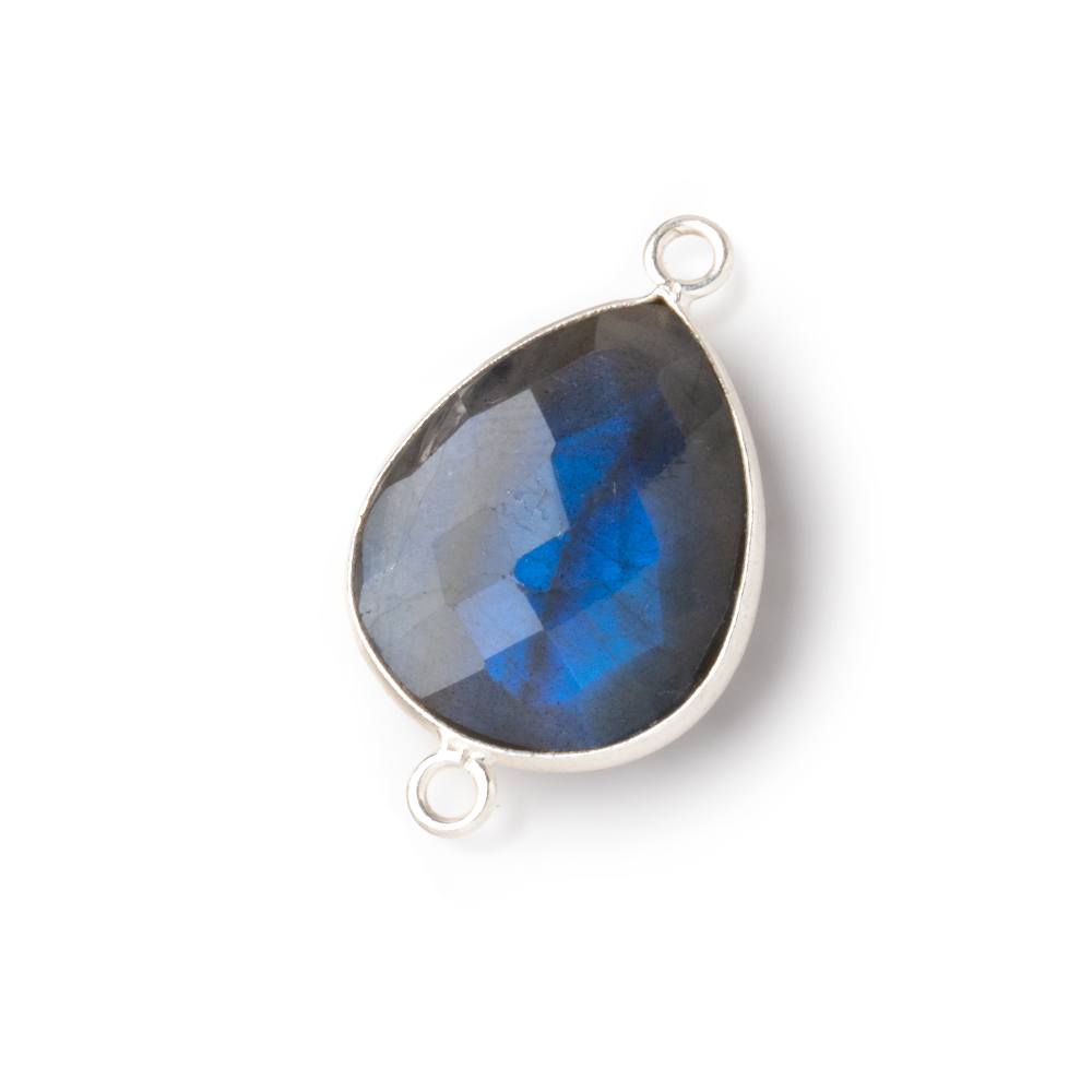 18x15mm Sterling Silver Bezel Blue Flash Labradorite Faceted Pear 1 Connector