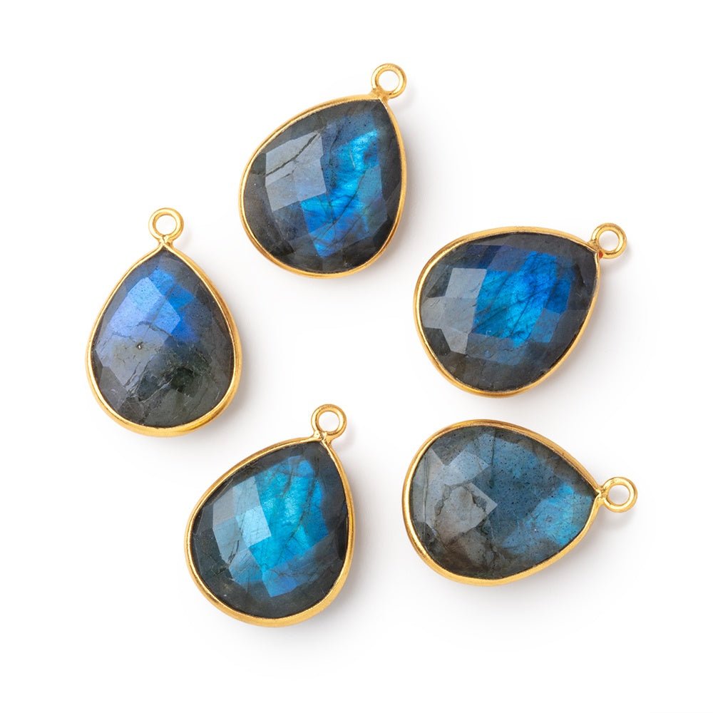 18x15mm Vermeil Bezel Blue Flash Labradorite Faceted Pear 1 Pendant