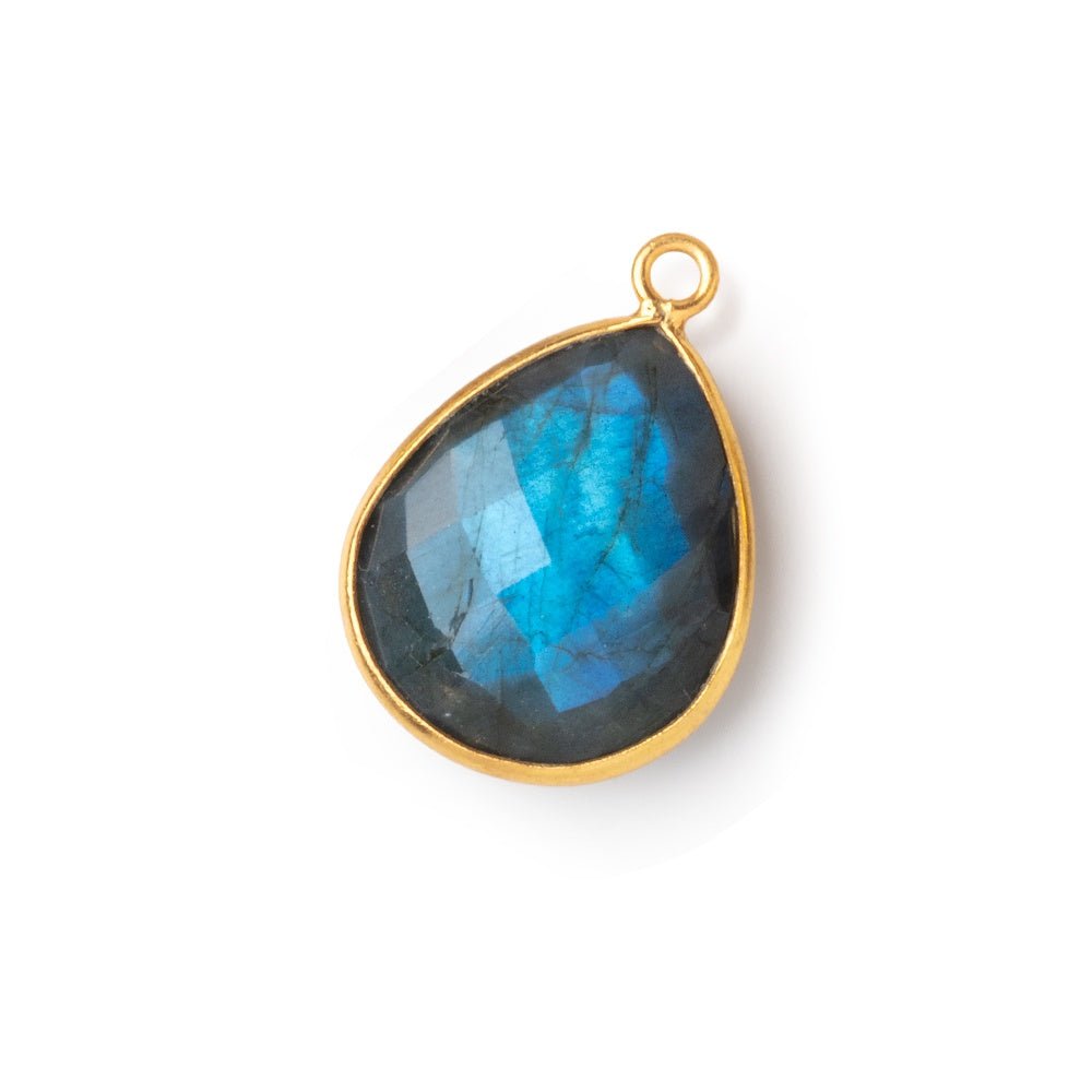 18x15mm Vermeil Bezel Blue Flash Labradorite Faceted Pear 1 Pendant