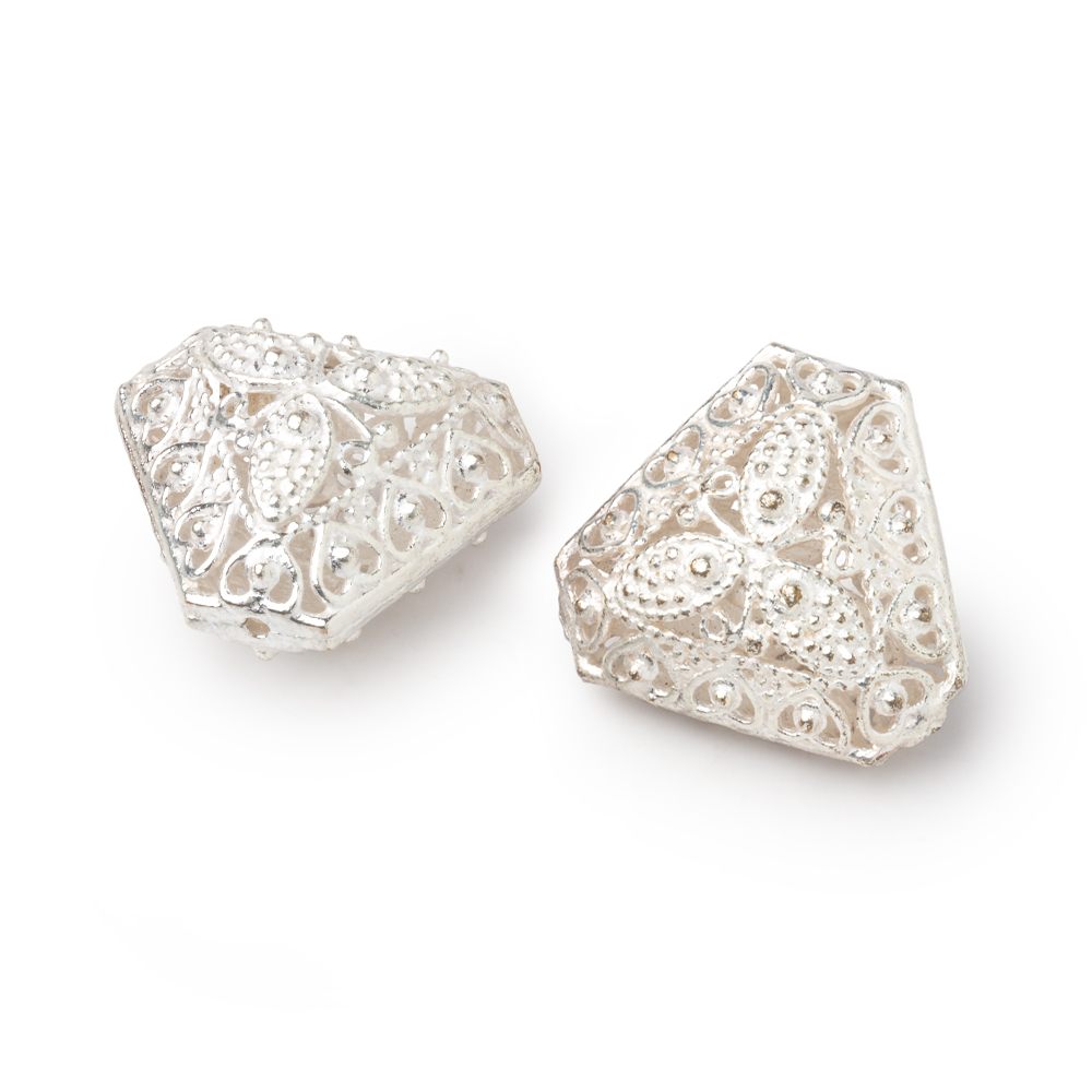 18x21mm Silver Plated Copper Filigree Triangle Beads Set of 2 pieces