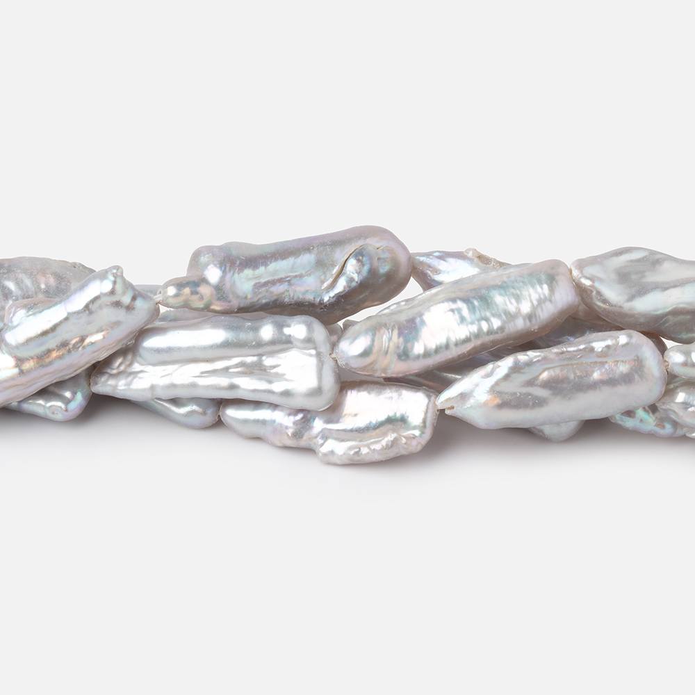 19-23mm Silver Straight Drill Biwa Freshwater Pearls 16 inch 19 Beads