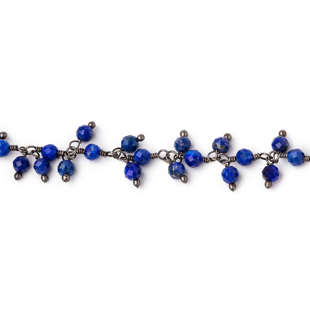 3mm Lapis Lazuli micro-faceted round Black Gold Dangling Chain by the foot