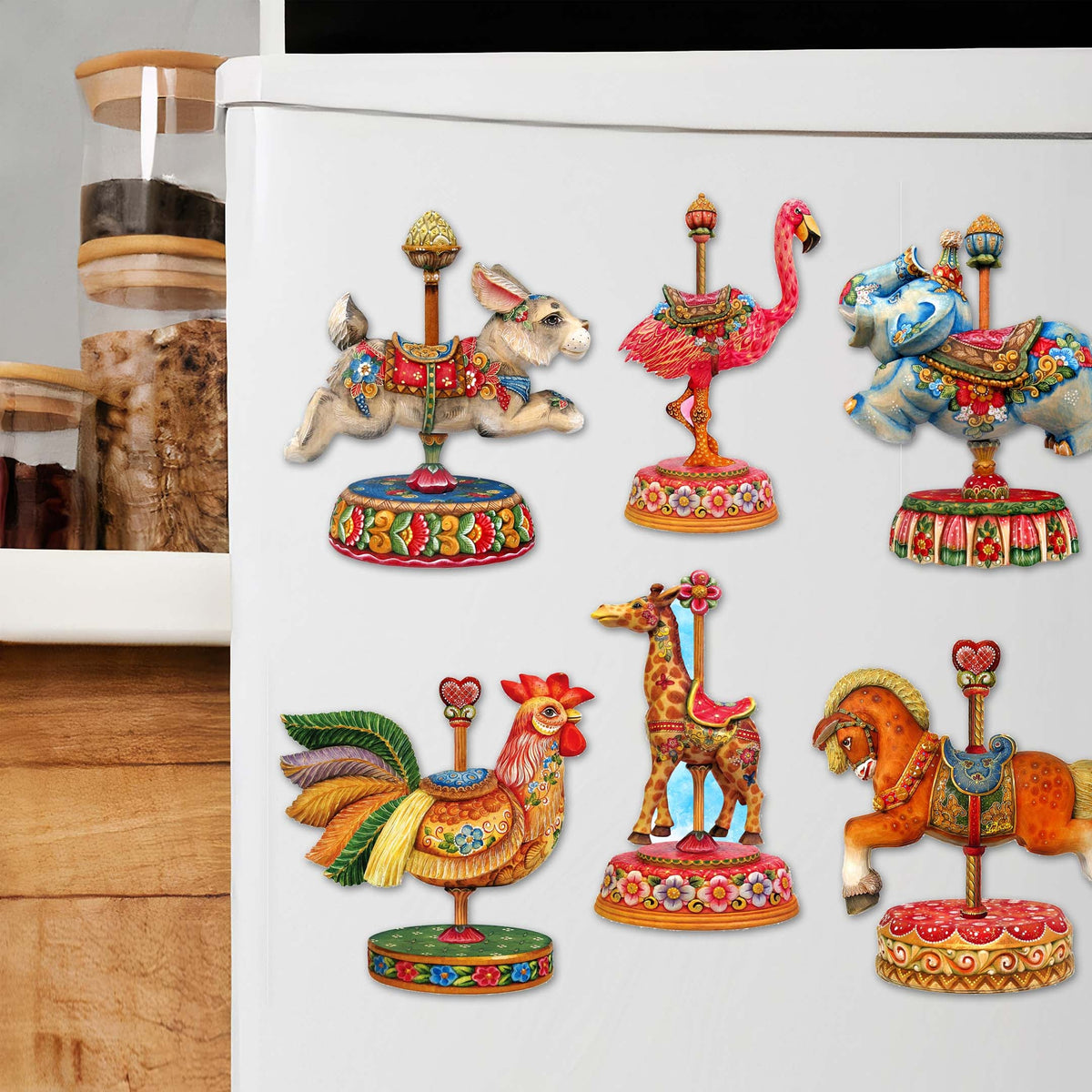Carousel Decorative Eco Wood Magnets Set of 6 by G. Debrekht - Christmas Décor - 8090137G-S6