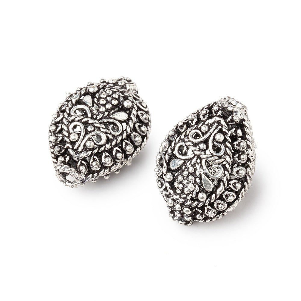 19x15mm Antiqued Silver Plated Copper Filigree Pear Beads Set of 2 pieces
