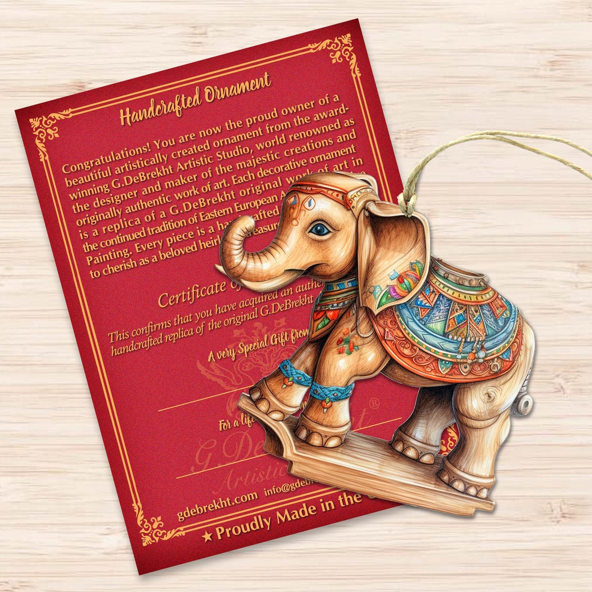 Carousel Elephants Wooden Ornaments Set of 3 by G. Debrekht - Christmas Decor - 8100192S3
