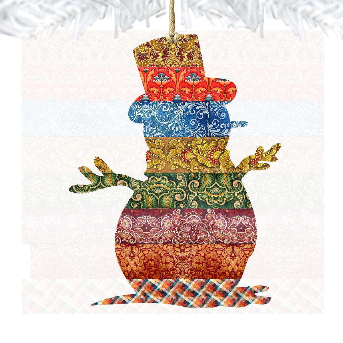 Country Quilted Snowman Wooden Ornaments by G. DeBrekht - Christmas Santa Snowman Decor - 8198801-2