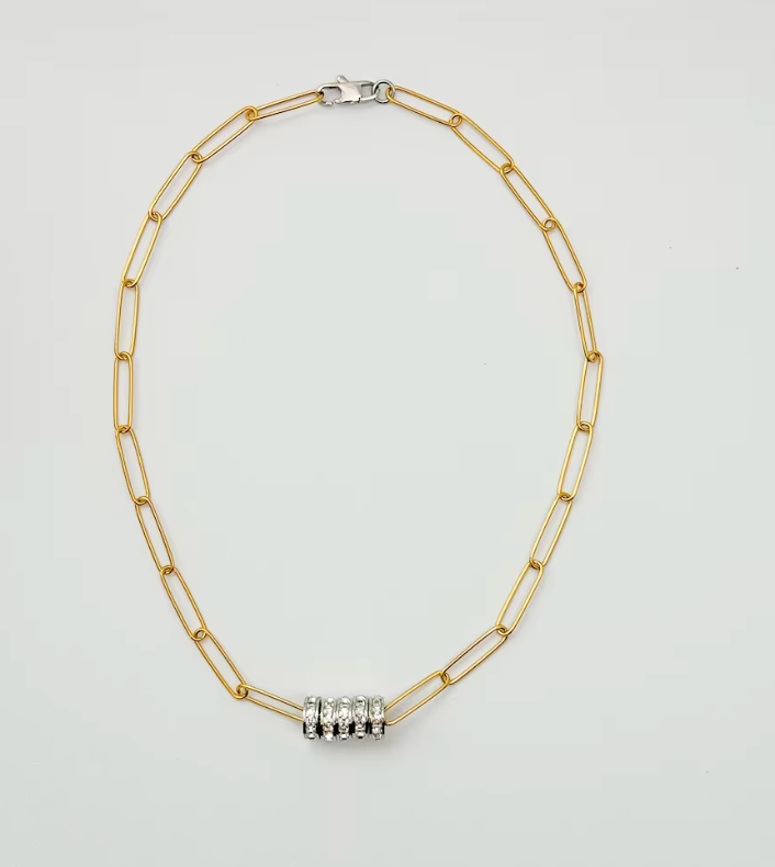 Mia Paperclip Necklace-Pavé Rings-Stainless Steel- 14K CZ