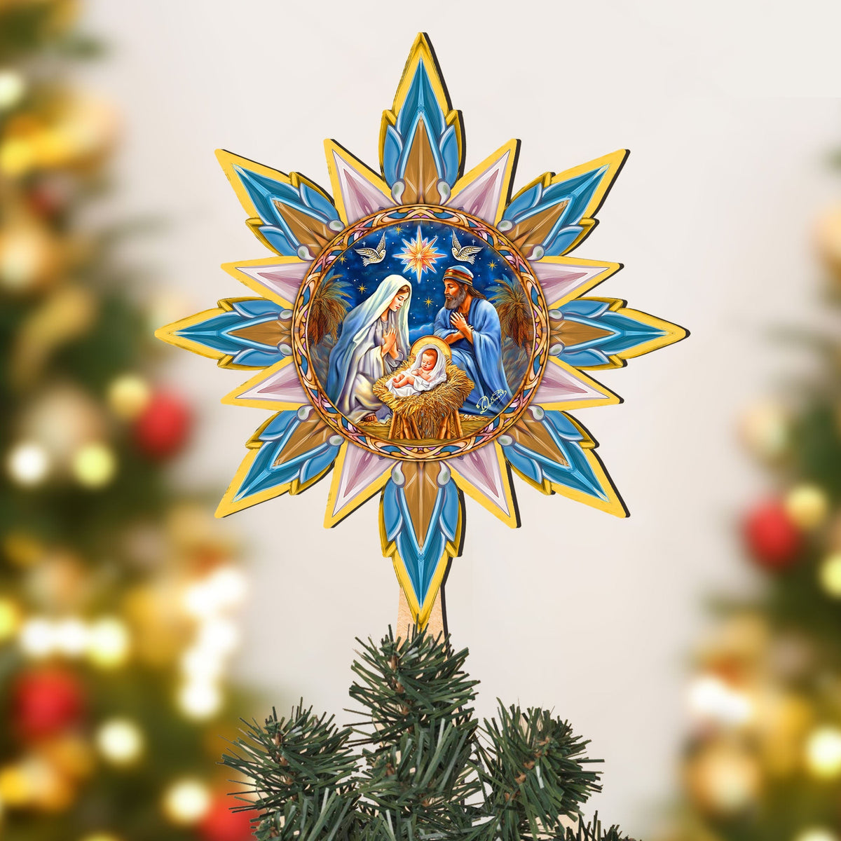 Christmas Story Star Tree Topper Wooden Decor by G. Debrekht - Nativity Holiday Decor - 89501