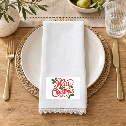 A Southern Luxuries Merry Christmas Napkin 20" Lace Edge (Embroidery)