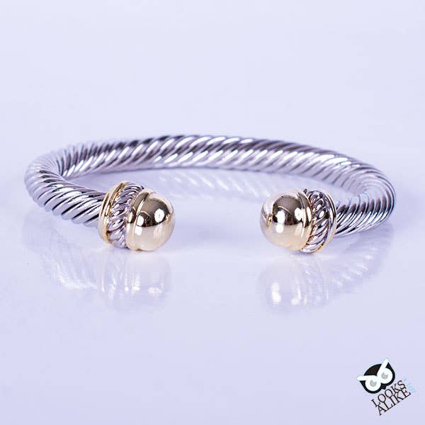 Bracelet jonc câble en métaux mélangés « Dôme doré le mieux gardé » - 7 mm.