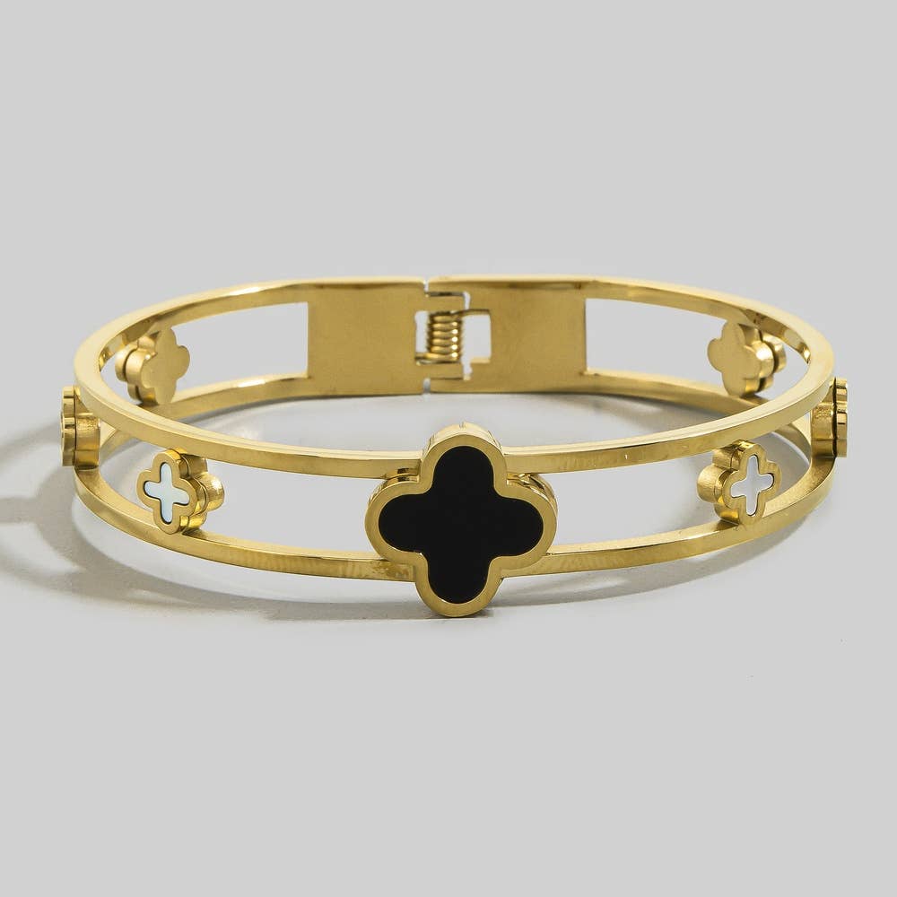 Bracelet jonc à charnière Anarchy Street Onyx et Mop Clover Station