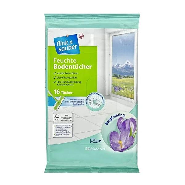 Flink & Sauber Wet Floor Wipes - Effective Hard Floor Cleaning Solution, Vegan & Streak-Free, 8.66 x 11.81 inches