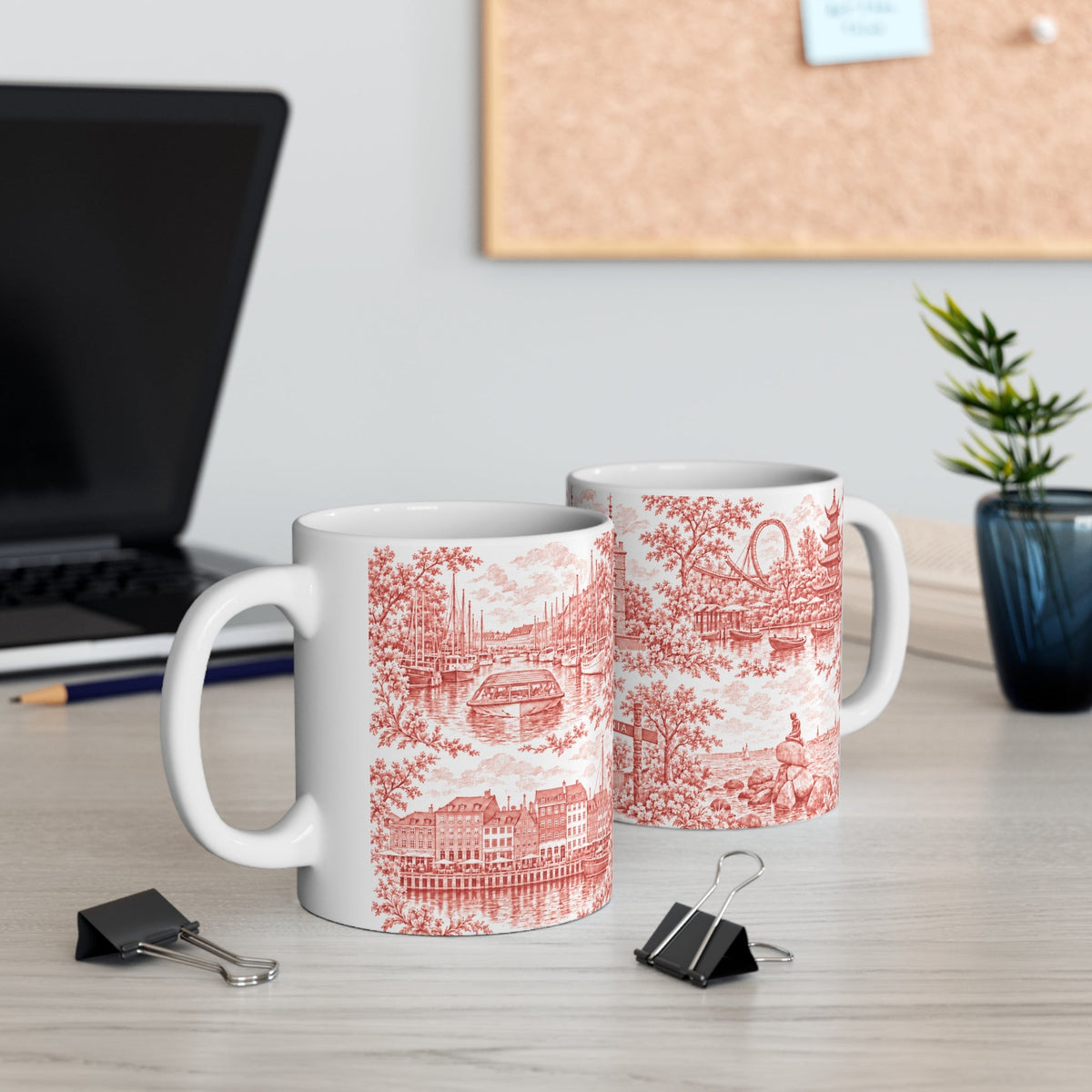 Copenhagen Red Toile de Jouy Ceramic Coffee Mug (11 oz, Ships from Europe)