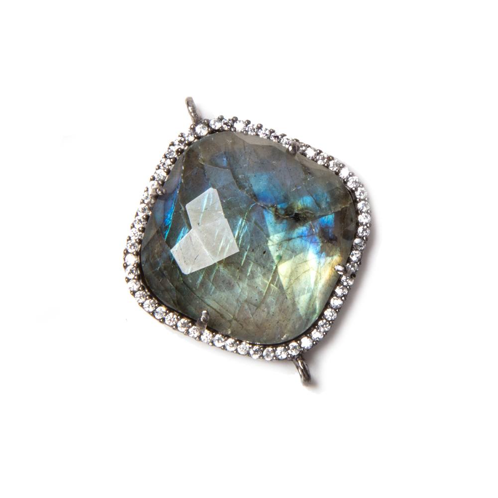 20.5mm Black Gold Bezeled White CZ & Labradorite Faceted Pillow Connector 1 pc