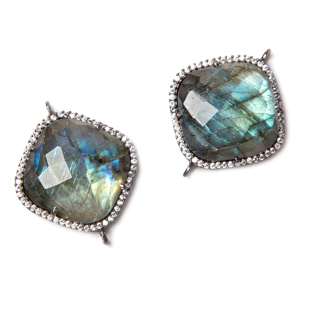 20.5mm Black Gold Bezeled White CZ & Labradorite Faceted Pillow Connector 1 pc