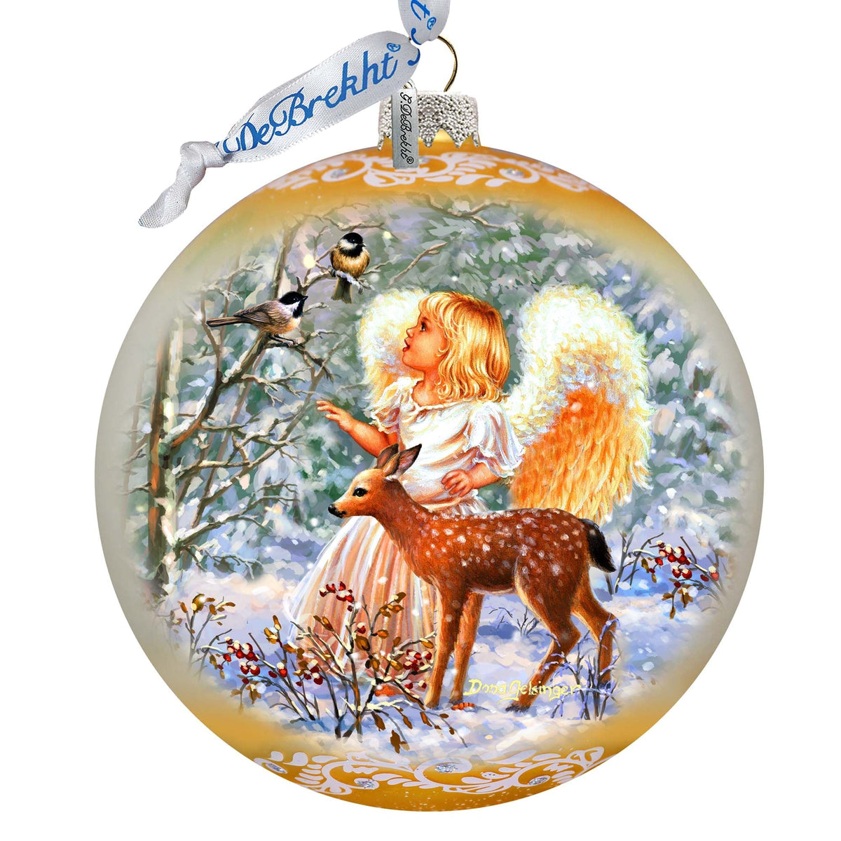 Guardian Angel Fawn Lg Glass Ornament by D. Gelsinger - Nativity Holiday Decor - 73948
