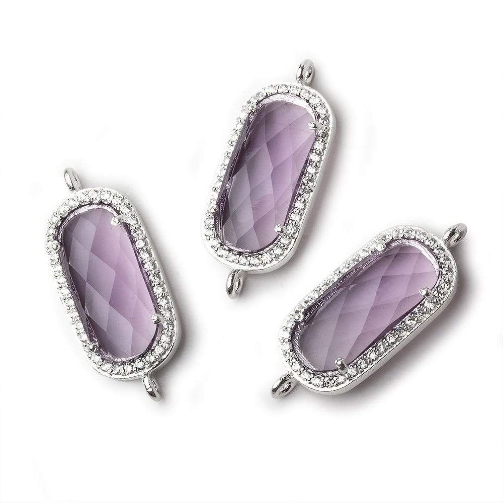 21.5x11.5mm Silver CZ Bezel Purple Hydro Quartz Oval Connector 1 piece